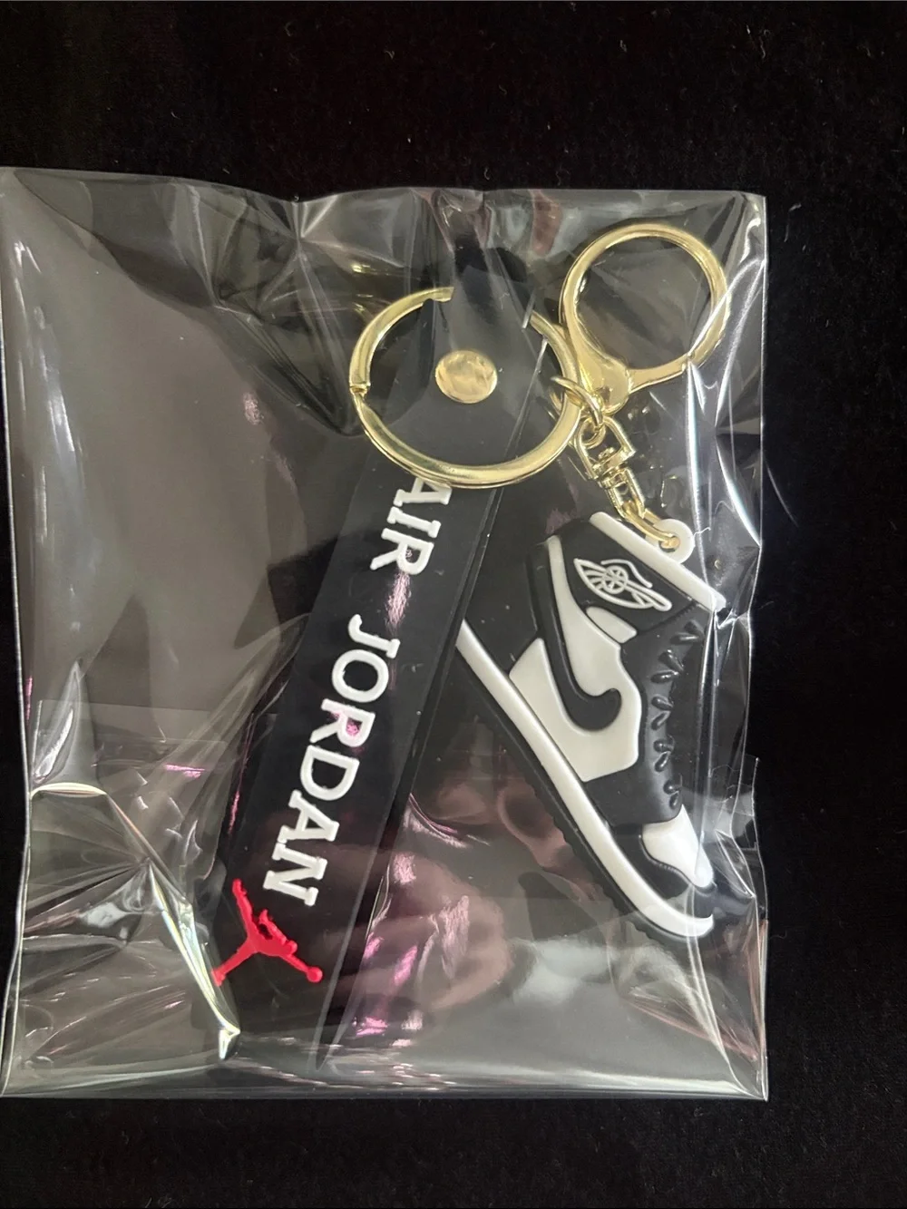 White And Black Sneaker Keychain Bag Charm With Strap